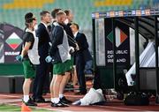 3 September 2020; Republic of Ireland manager Stephen Kenny, second from left, with his backroom staff ahead of the UEFA Nations League B match between Bulgaria and Republic of Ireland at Vasil Levski National Stadium in Sofia, Bulgaria. Photo by Alex Nicodim/Sportsfile