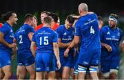 4 September 2020; Jonathan Sexton of Leinster is congratulated by team-mates after winning a turnover during the Guinness PRO14 Semi-Final match between Leinster and Munster at the Aviva Stadium in Dublin. Photo by Brendan Moran/Sportsfile