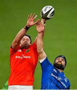 4 September 2020; Billy Holland of Munster and Scott Fardy of Leinster during the Guinness PRO14 Semi-Final match between Leinster and Munster at the Aviva Stadium in Dublin. Photo by Ramsey Cardy/Sportsfile