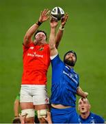 4 September 2020; Billy Holland of Munster and Scott Fardy of Leinster during the Guinness PRO14 Semi-Final match between Leinster and Munster at the Aviva Stadium in Dublin. Photo by Ramsey Cardy/Sportsfile
