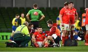 4 September 2020; Andrew Conway of Munster receives treatment during the Guinness PRO14 Semi-Final match between Leinster and Munster at the Aviva Stadium in Dublin. Photo by David Fitzgerald/Sportsfile