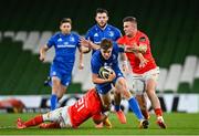 4 September 2020; Garry Ringrose of Leinster is tackled by Craig Casey, left, and Shane Daly of Munster during the Guinness PRO14 Semi-Final match between Leinster and Munster at the Aviva Stadium in Dublin. Photo by Ramsey Cardy/Sportsfile