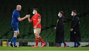 4 September 2020; Devin Toner of Leinster, left, and Niall Scannell of Munster fist bump after the Guinness PRO14 Semi-Final match between and Munster at the Aviva Stadium in Dublin. Photo by Brendan Moran/Sportsfile