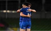 4 September 2020; James Lowe, left, and Garry Ringrose of Leinster celebrate following the Guinness PRO14 Semi-Final match between Leinster and Munster at the Aviva Stadium in Dublin. Photo by David Fitzgerald/Sportsfile