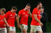 4 September 2020; Munster players, from left, Craig Casey, Rory Scannell, Shane Daly and Tadhg Beirne following their defeat in the Guinness PRO14 Semi-Final match between Leinster and Munster at the Aviva Stadium in Dublin. Photo by Ramsey Cardy/Sportsfile