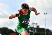 5 September 2020; Sam Vines of Cabinteely AC, Dublin, competing in the Junior Men's Shot Put event during the Irish Life Health National Junior Track and Field Championships at Morton Stadium in Santry, Dublin. Photo by Sam Barnes/Sportsfile