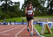 5 September 2020; Matthew Glennon of Mullingar Harriers AC, Weath, celebrates winning the Junior Men's 5k Walk event during the Irish Life Health National Junior Track and Field Championships at Morton Stadium in Santry, Dublin. Photo by Sam Barnes/Sportsfile