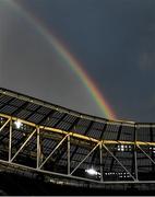 4 September 2020; A rainbow appears in the sky prior to the Guinness PRO14 Semi-Final match between Leinster and Munster at the Aviva Stadium in Dublin. Photo by Brendan Moran/Sportsfile