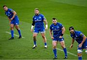 4 September 2020; Leinster players, from left, Rónan Kelleher, Andrew Porter, Cian Healy and Scott Fardy during the Guinness PRO14 Semi-Final match between Leinster and Munster at the Aviva Stadium in Dublin. Photo by Ramsey Cardy/Sportsfile