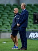 4 September 2020; Leinster head coach Leo Cullen, right, and Leinster senior coach Stuart Lancaster ahead of the Guinness PRO14 Semi-Final match between Leinster and Munster at the Aviva Stadium in Dublin. Photo by Ramsey Cardy/Sportsfile