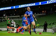 4 September 2020; James Lowe of Leinster during the Guinness PRO14 Semi-Final match between Leinster and Munster at the Aviva Stadium in Dublin. Photo by Ramsey Cardy/Sportsfile