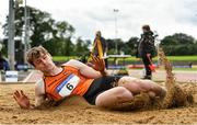 5 September 2020; Joseph McEvoy of Nenagh Olympic AC, Tipperary, on his way to winning the Junior Men's Long Jump during the Irish Life Health National Junior Track and Field Championships at Morton Stadium in Santry, Dublin. Photo by Sam Barnes/Sportsfile