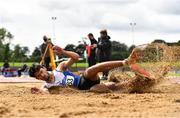 5 September 2020; Rafael Mccaffrey of Ratoath AC, Meath, competing in the Junior Men's Long Jump event during the Irish Life Health National Junior Track and Field Championships at Morton Stadium in Santry, Dublin. Photo by Sam Barnes/Sportsfile