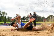 5 September 2020; Rafael Mccaffrey of Ratoath AC, Meath, competing in the Junior Men's Long Jump event during the Irish Life Health National Junior Track and Field Championships at Morton Stadium in Santry, Dublin. Photo by Sam Barnes/Sportsfile