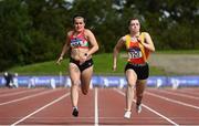 5 September 2020; Jenna Breen of City of Lisburn AC, Down, left, on her way to winning the Junior Women's 100m event, ahead of Jennifer Hanrahan of Tallaght AC, Dublin, who finished third, during the Irish Life Health National Junior Track and Field Championships at Morton Stadium in Santry, Dublin. Photo by Sam Barnes/Sportsfile