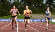 5 September 2020; Jenna Breen of City of Lisburn AC, Down, left, on her way to winning the Junior Women's 100m event, ahead of Alannah Mc Guinness of Carrick-on-Shannon AC, Leitrim, right, who finished second, and Jennifer Hanrahan of Tallaght AC, Dublin, centre, who finished third, during the Irish Life Health National Junior Track and Field Championships at Morton Stadium in Santry, Dublin. Photo by Sam Barnes/Sportsfile