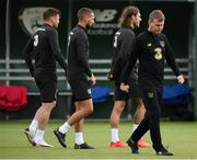 5 September 2020; Republic of Ireland manager Stephen Kenny with players, from left, James McCarthy, Conor Hourihane and Jeff Hendrick during a Republic of Ireland training session at the FAI National Training Centre in Abbotstown, Dublin. Photo by Stephen McCarthy/Sportsfile
