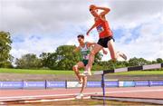 5 September 2020; James Hyland of Raheny Shamrock AC, Dublin, left, and Mark Hanrahan of Ennis Track AC, Clare, competing in the Junior Men's 3000m Steeplechase event during the Irish Life Health National Junior Track and Field Championships at Morton Stadium in Santry, Dublin. Photo by Sam Barnes/Sportsfile