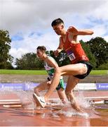 5 September 2020; James Hyland of Raheny Shamrock AC, Dublin, left, and Mark Hanrahan of Ennis Track AC, Clare, competing in the Junior Men's 3000m Steeplechase event during the Irish Life Health National Junior Track and Field Championships at Morton Stadium in Santry, Dublin. Photo by Sam Barnes/Sportsfile