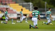 5 September 2020; Roberto Lopes of Shamrock Rovers takes a knee in support of the Black Lives Matter movement prior to the SSE Airtricity League Premier Division match between Shamrock Rovers and Bohemians at Tallaght Stadium in Dublin. Photo by Seb Daly/Sportsfile