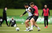 5 September 2020; Shane Long and Dara O'Shea, right, during a Republic of Ireland training session at FAI National Training Centre in Abbotstown, Dublin. Photo by Stephen McCarthy/Sportsfile