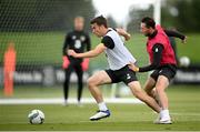 5 September 2020; Seamus Coleman and Alan Browne, right, during a Republic of Ireland training session at FAI National Training Centre in Abbotstown, Dublin. Photo by Stephen McCarthy/Sportsfile