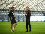 5 September 2020; James McCarthy and manager Stephen Kenny during an activation session prior to a Republic of Ireland training session at the Sport Ireland National Indoor Arena in Dublin. Photo by Stephen McCarthy/Sportsfile