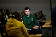 5 September 2020; John Egan during an interview with Sky Sports following a Republic of Ireland press conference at the FAI Headquarters in Abbotstown, Dublin. Photo by Stephen McCarthy/Sportsfile