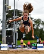 5 September 2020; Kate Hosey of Corran AC, Sligo, competing in the Junior Women's Long Jump event during the Irish Life Health National Junior Track and Field Championships at Morton Stadium in Santry, Dublin. Photo by Sam Barnes/Sportsfile