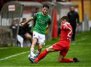 5 September 2020; Dale Holland of Cork City is tackled by Luke Byrne of Shelbourne during the SSE Airtricity League Premier Division match between Shelbourne and Cork City at Tolka Park in Dublin. Photo by Harry Murphy/Sportsfile