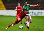 5 September 2020; Ryan Brennan of Shelbourne in action against Gearóid Morrissey of Cork City during the SSE Airtricity League Premier Division match between Shelbourne and Cork City at Tolka Park in Dublin. Photo by Harry Murphy/Sportsfile