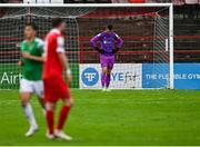 5 September 2020; Colin McCabe of Shelbourne reacts after conceding his side's first goal during the SSE Airtricity League Premier Division match between Shelbourne and Cork City at Tolka Park in Dublin. Photo by Harry Murphy/Sportsfile