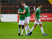 5 September 2020; Deshane Dalling of Cork City celebrates with Jake O'Brien of Cork City after scoring his side's first goal during the SSE Airtricity League Premier Division match between Shelbourne and Cork City at Tolka Park in Dublin. Photo by Harry Murphy/Sportsfile