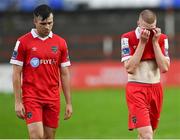 5 September 2020; Sean Quinn, right, and Alex O'Hanlon of Shelbourne look dejected following the SSE Airtricity League Premier Division match between Shelbourne and Cork City at Tolka Park in Dublin. Photo by Harry Murphy/Sportsfile