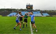 5 September 2020; Team captains Aidan O'Shea of Breaffy, left, and Lee Keegan of Westport fist bump prior to the Mayo County Senior Football Championship Semi-Final match between Breaffy and Westport at Elvery's MacHale Park in Castlebar, Mayo. Photo by Brendan Moran/Sportsfile