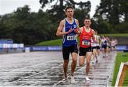 5 September 2020; Sean Donoghue of Celtic DCH AC, Dublin, celebrates as he crosses the line to win the Junior Men's 1500m event during the Irish Life Health National Junior Track and Field Championships at Morton Stadium in Santry, Dublin. Photo by Sam Barnes/Sportsfile