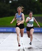 5 September 2020; Molly Hourihan of Dundrum South Dublin AC, centre, on her way to winning the Junior Women's 200m event during the Irish Life Health National Junior Track and Field Championships at Morton Stadium in Santry, Dublin. Photo by Sam Barnes/Sportsfile