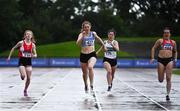 5 September 2020; Molly Hourihan of Dundrum South Dublin AC, centre, on her way to winning the Junior Women's 200m event, ahead of Elizabeth Gahan of Enniscorthy AC, Wexford, left, who finished third, and Jenna Breen of City of Lisburn AC, Down, far right, who finished second, during the Irish Life Health National Junior Track and Field Championships at Morton Stadium in Santry, Dublin. Photo by Sam Barnes/Sportsfile