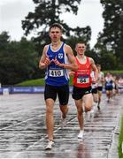 5 September 2020; Sean Donoghue of Celtic DCH AC, Dublin, celebrates as he crosses the line to win the Junior Men's 1500m event during the Irish Life Health National Junior Track and Field Championships at Morton Stadium in Santry, Dublin. Photo by Sam Barnes/Sportsfile