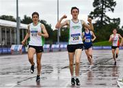 5 September 2020; Oisin Davis of Craughwell AC, centre, and Patrick Noonan of Craughwell AC, Galway, competing in the Junior Men's 1500m event during the Irish Life Health National Junior Track and Field Championships at Morton Stadium in Santry, Dublin. Photo by Sam Barnes/Sportsfile