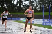 5 September 2020; Jenna Breen of City of Lisburn AC, Down,  crosses the line to finish second in the Junior Women's 200m event during the Irish Life Health National Junior Track and Field Championships at Morton Stadium in Santry, Dublin. Photo by Sam Barnes/Sportsfile