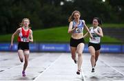 5 September 2020; Molly Hourihan of Dundrum South Dublin AC, centre, on her way to winning the Junior Women's 200m event, ahead of Elizabeth Gahan of Enniscorthy AC, Wexford, left, who finished third, during the Irish Life Health National Junior Track and Field Championships at Morton Stadium in Santry, Dublin. Photo by Sam Barnes/Sportsfile