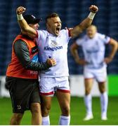5 September 2020; Ian Madigan of Ulster celebrates with Ulster skills coach Dan Soper after kicking the game winning penalty during the Guinness PRO14 Semi-Final match between Edinburgh and Ulster at BT Murrayfield Stadium in Edinburgh, Scotland. Photo by Bill Murray/Sportsfile