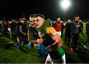 5 September 2020; Kevin Barker of Dungannon celebrates with a supporter following the Tyrone County Senior Football Championship Semi-Final match between Dungannon Thomas Clarke GAA and Errigal Ciaran at Healy Park in Omagh, Tyrone. Photo by David Fitzgerald/Sportsfile