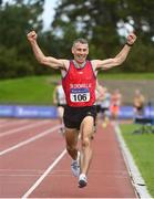 6 September 2020; Martin Cunningham of Tír Chonaill AC, Donegal, celebrates winning the M40 Men's 1500m event during the Irish Life Health National Masters Track and Field Championships at Morton Stadium in Santry, Dublin. Photo by Sam Barnes/Sportsfile