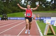 6 September 2020; Martin Cunningham of Tír Chonaill AC, Donegal, celebrates winning the M40 Men's 1500m event during the Irish Life Health National Masters Track and Field Championships at Morton Stadium in Santry, Dublin. Photo by Sam Barnes/Sportsfile