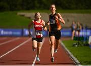 6 September 2020; Carol Fielding of Clane AC, Kildare, right competing in the F40 Women's 1500m event during the Irish Life Health National Masters Track and Field Championships at Morton Stadium in Santry, Dublin. Photo by Sam Barnes/Sportsfile