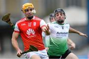 6 September 2020; Diarmuid O'Floinn of Cuala in action against Ronan Smith of Lucan Sarsfields during the Dublin County Senior Hurling Championship Semi-Final match between Lucan Sarsfields and Cuala at Parnell Park in Dublin. Photo by Piaras Ó Mídheach/Sportsfile