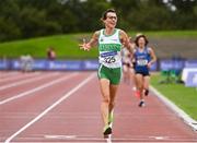 6 September 2020; Annette Kealy of Raheny Shamrock AC, Dublin, crosses the line to win the F50 Women's 3000m event during the Irish Life Health National Masters Track and Field Championships at Morton Stadium in Santry, Dublin. Photo by Sam Barnes/Sportsfile