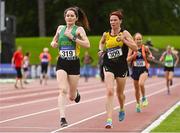 6 September 2020; Suzanne Neilan of An Ríocht AC, Kerry, left,  competing in the F45 Women's 3000m and Karen Costello of Dunleer AC, Louth, competing in the F40 Women's 3000m event during the Irish Life Health National Masters Track and Field Championships at Morton Stadium in Santry, Dublin. Photo by Sam Barnes/Sportsfile